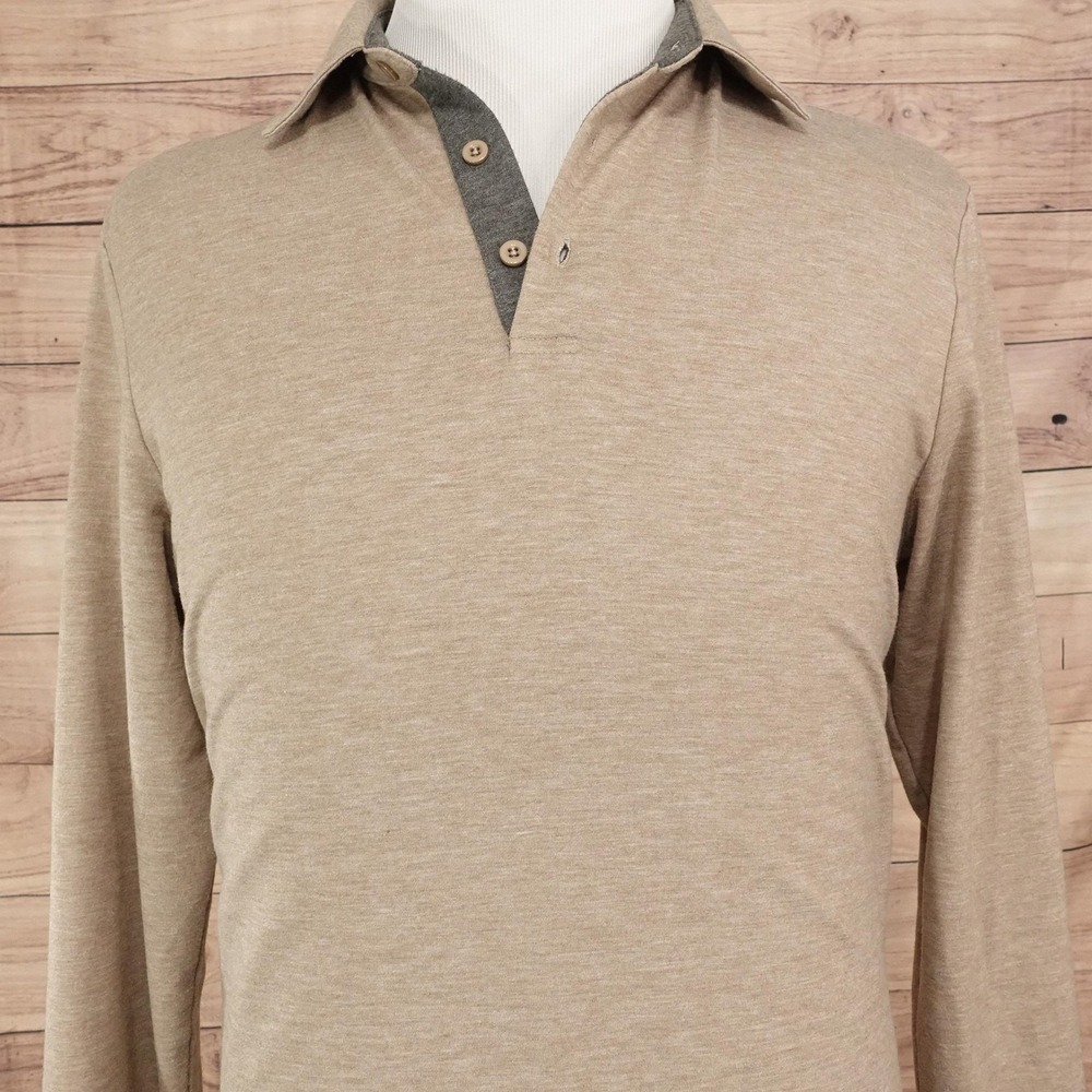 Coofandy Polo Shirt Mens S Beige Polyester Viscose Spandex Long Sleeve Stretch